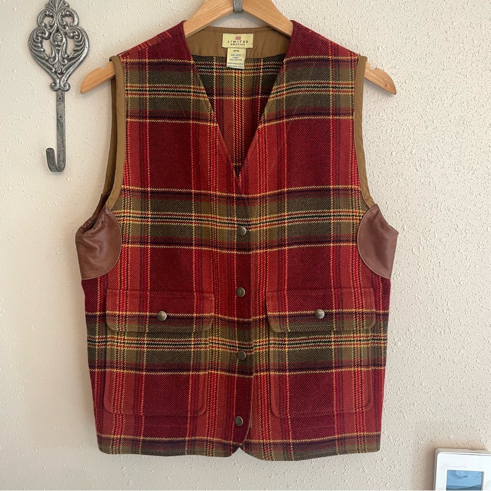 The Limited America Wool Plaid Sportsman Vest Vintage English Countryside